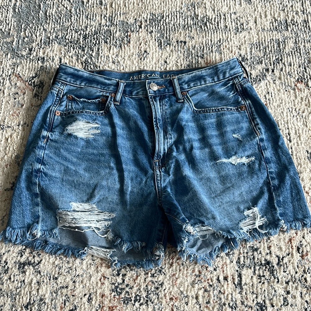 American Eagle Outfitters Women's Distressed Blue Denim Cutoff Shorts